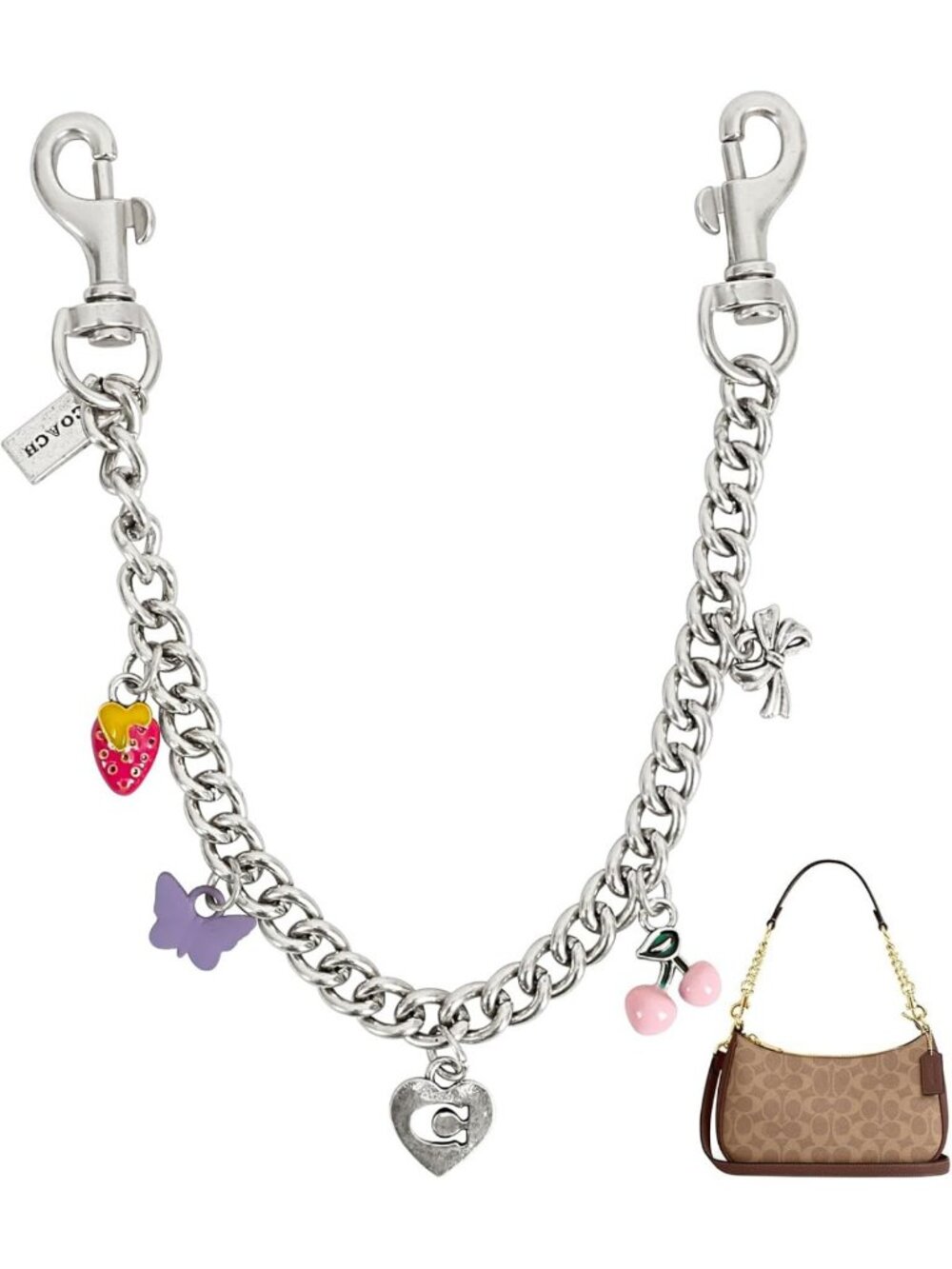 Charming Handbag Accessories - Strawberry Silver Chain Charms for Purses